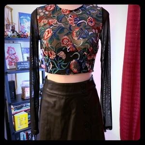 Sheer embroidered cropped underwire top